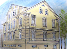 Reutlingen Lederstr. 90, Farbskizze zur Erstfassung der Stuckfassade